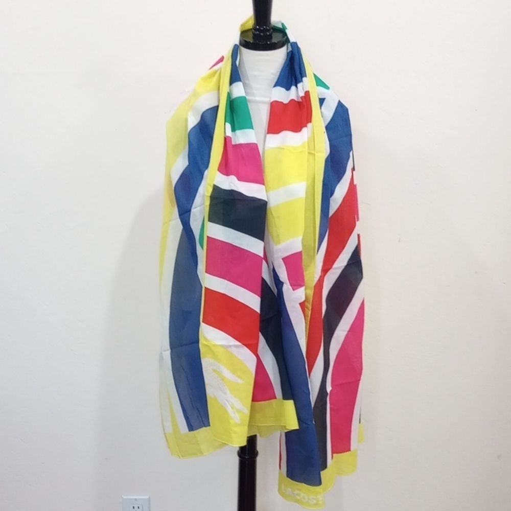 Lacoste Logo Rainbow Pattern Cotton Scarf  75" X 39", Vintage! - Picture 2 of 10